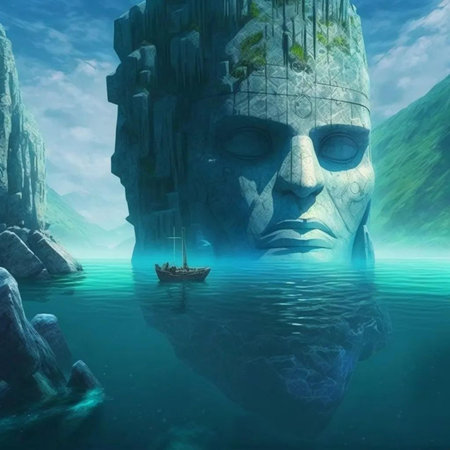 Skull and ship in the sea. 3D rendering. Computer digital drawing.の素材
