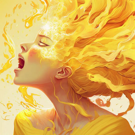 Portrait of a beautiful girl with yellow hair in the wind.の素材