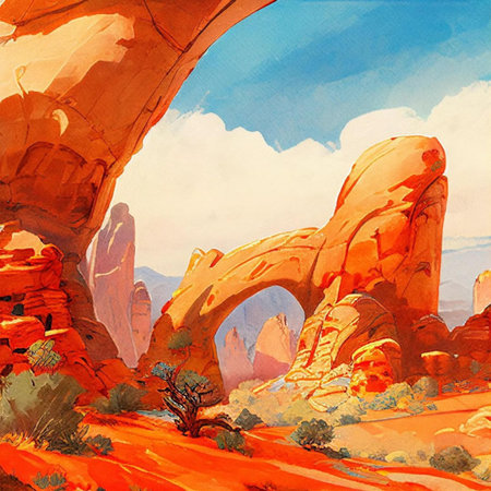 Digital painting of the Arches National Park, Utah, USA.の写真素材