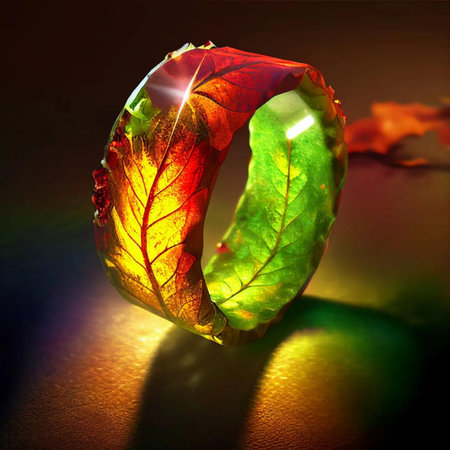 wedding ring on the background of autumn leaves, close-upの写真素材