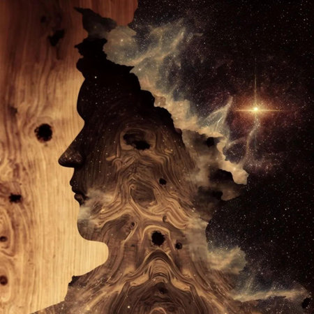 Human head in abstract space with stars and nebula. 3D renderingの写真素材