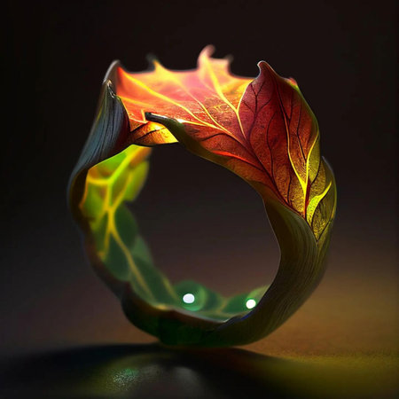 Leaves in the shape of a heart on a dark background.の写真素材