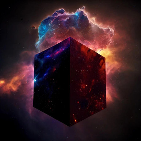 Cube in space against the background of the Milky Way. 3D rendering