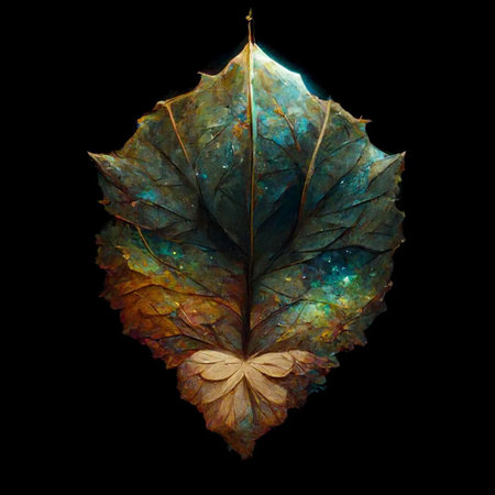 Beautiful autumn leaf on a black background. 3d rendering.の写真素材