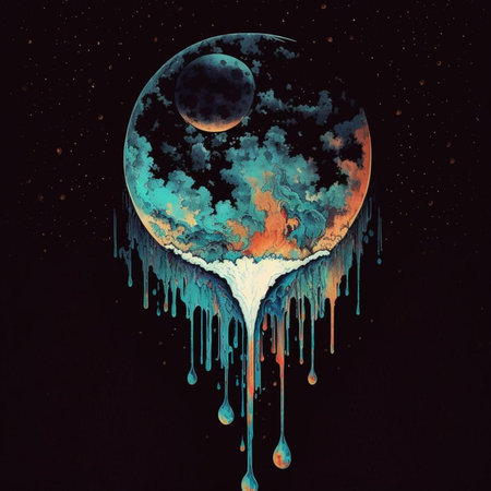 Colorful watercolor illustration of the moon and stars in the night sky.の写真素材