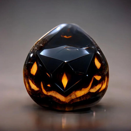 A close up of a crystal gemstone on a dark background.の素材
