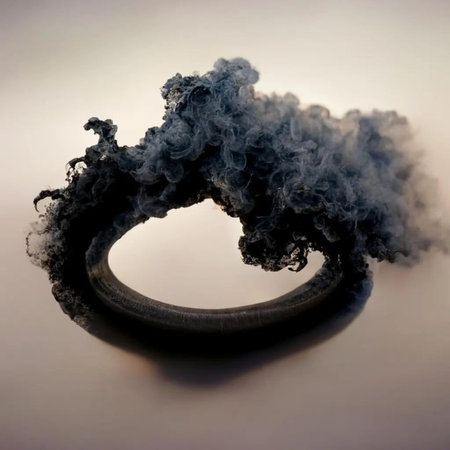 Wedding ring with smoke on a white background, close-upの写真素材