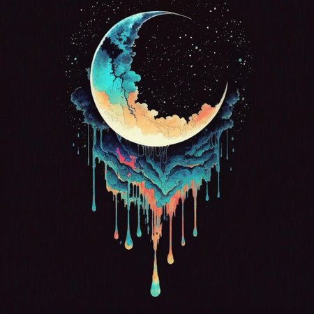 Halloween background with moon and stars. Hand-drawn illustration.の素材