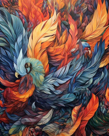 Beautiful colorful feathers of a bird. Hand-drawn illustration.の写真素材