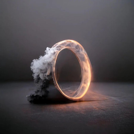 Smoke in the form of a ring on a dark background.の写真素材