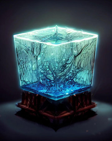 crystal cube with reflection on black background. 3d illustration.