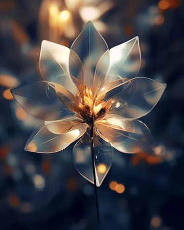 A close up shot of a golden flower in the middle of a blurred backgroundの写真素材