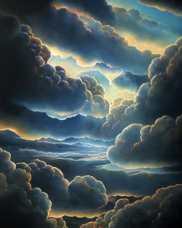 Fantasy landscape with clouds in the sky. Computer generated illustration.の写真素材