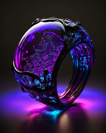 Abstract crystal ball on a black background with purple and blue lighting.の写真素材