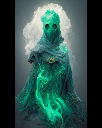 Halloween ghost with green smoke on black background. 3d rendering