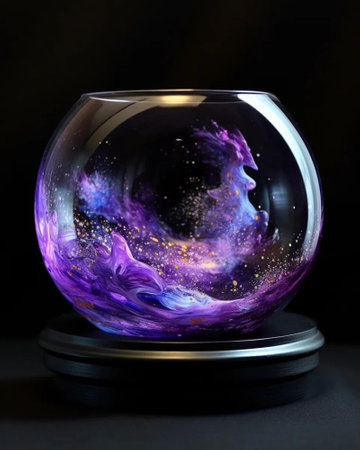Crystal ball with colorful abstract pattern on a black background. Studio shot.の写真素材