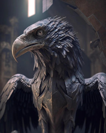 Eagle statue in the old city of Lviv, Ukraine.の写真素材