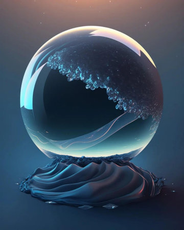 Crystal ball with waves on a dark background. 3D illustration.の写真素材