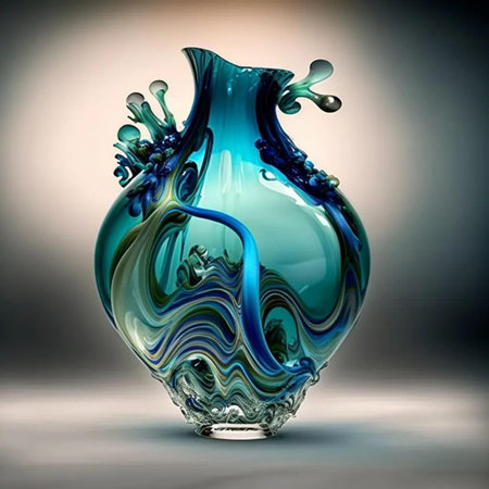 3d render of a glass vase with blue and white paintの写真素材
