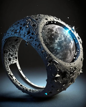 Futuristic abstract background with planet and stars. 3D renderingの写真素材