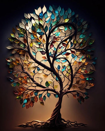 Abstract tree with multicolored leaves in the form of a heartの写真素材