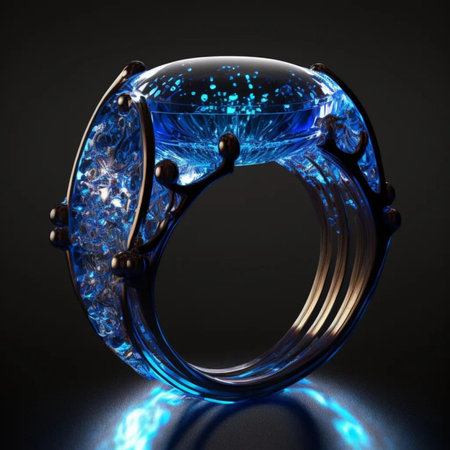 Futuristic crystal ring on a black background. 3d renderingの写真素材