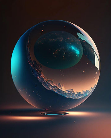 abstract scene with planet in a glass sphere. 3d renderの写真素材