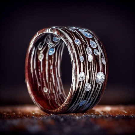 wedding rings with precious stones on a dark background close upの写真素材