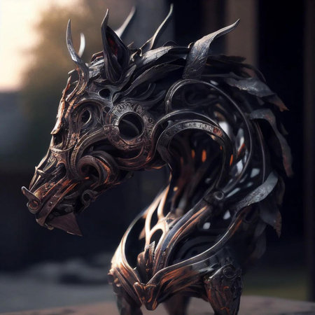 Bronze horse head sculpture, close-up, selective focus.の素材