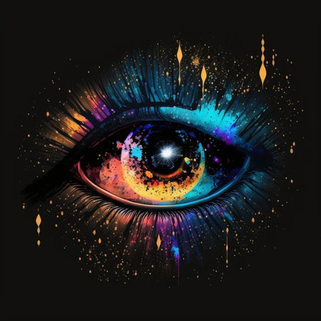 Colorful eye on black background. Psychedelic design. Vector illustration.の写真素材