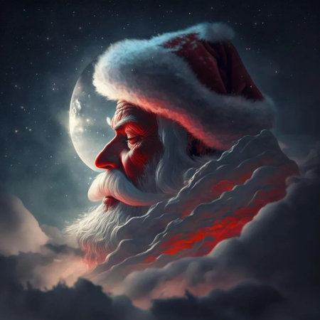 Santa Claus looking at the moon through the clouds. 3D renderingの素材