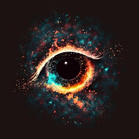 Eye in space. Colorful abstract background. Vector illustration for your designの写真素材