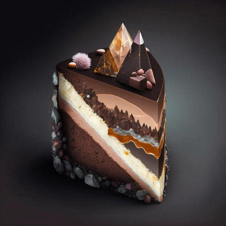 Chocolate cake on a dark background. 3d render illustration.の写真素材