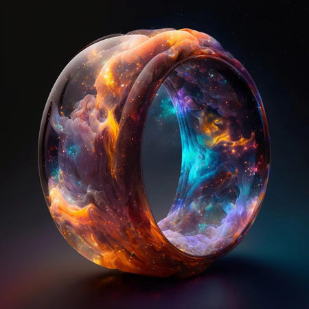 Abstract background with a ring made of glass. 3D render.の写真素材