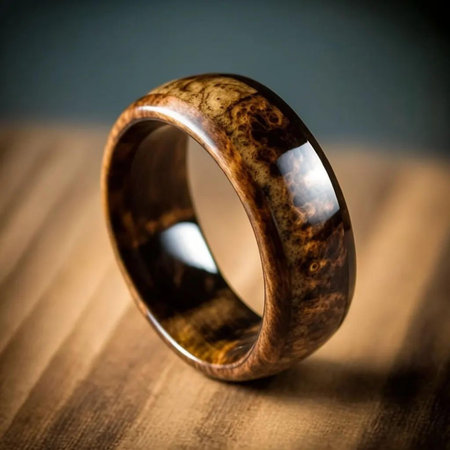 Wedding rings on a wooden background. Selective focus.の写真素材