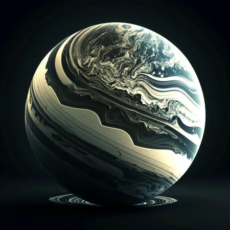 abstract 3d illustration of a fantasy planet in black and whiteの写真素材