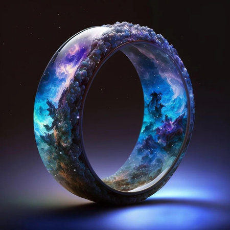 Ring in space. 3D render. Abstract space background. Fantasy planet.の写真素材