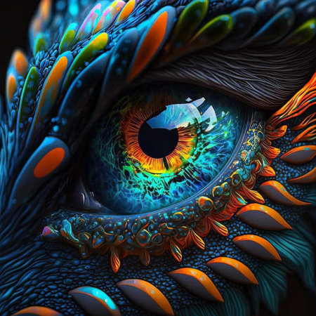 Abstract eye with iridescent iridescent paint. Computer generated 3D photo rendering.の素材