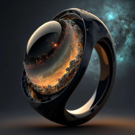 Black ring with planet in space. 3D illustration. Science fiction.の写真素材