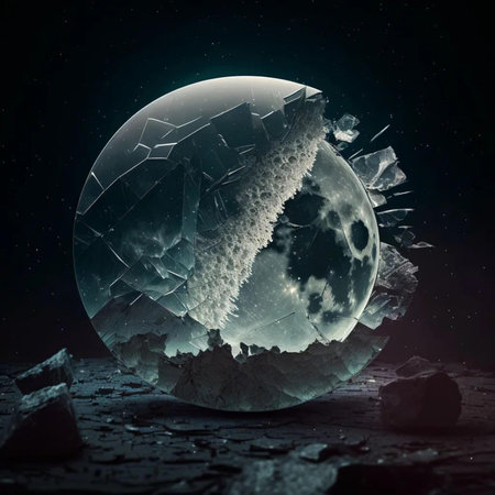 Crystal ball with icicles on dark background. 3D rendering.の写真素材