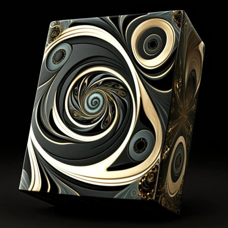 3d illustration of abstract geometric background with gold and black spiralsの写真素材