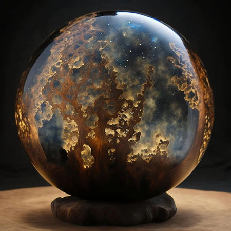 crystal ball on a dark background, 3d render, computer imageの素材