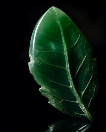 Green leaf on a black background with water drops. Studio shot.の素材