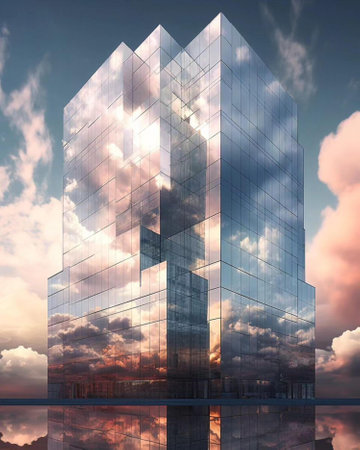 Abstract modern architecture background. Skyscraper and cloudy sky. 3d renderの素材