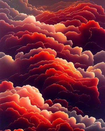 abstract background with a lot of clouds in red and orange colorsの素材