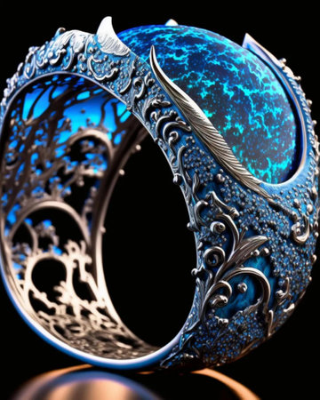 Jewelry ring on a black background. 3d illustration.の素材