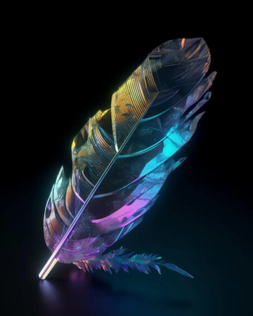 Feather of a bird on a black background. 3d renderの素材