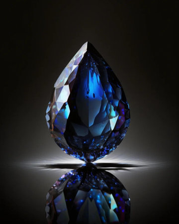blue sapphire on a black background with reflection and reflexionの素材