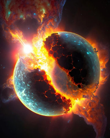 Planets in outer space. Science fiction art. 3D renderingの素材