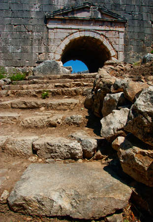 A stairway to the gate in Letoon Ancient Sanctuary, Antalya, Turkeyの写真素材